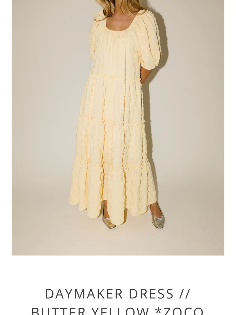 Butter Yellow Tiered Maxi Dress with Puff Sleeves